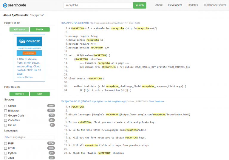 Find code snippets easily with SearchCode