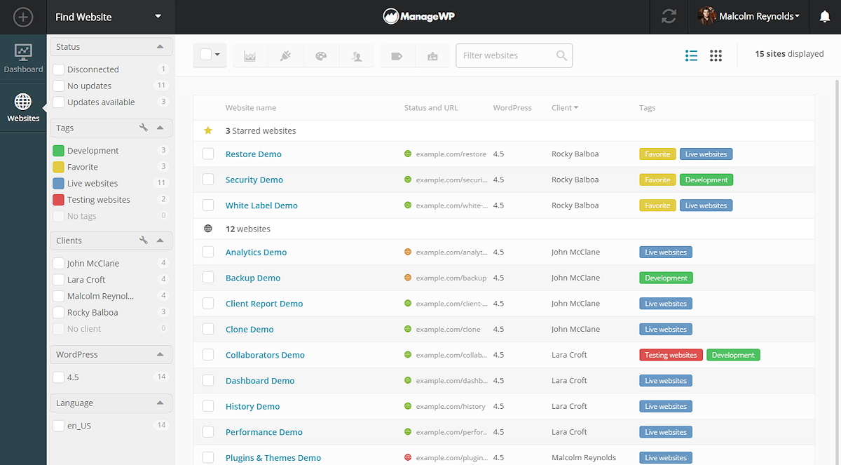 ManageWP - screenshot 1