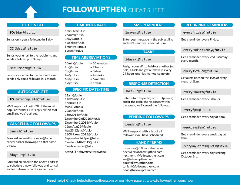 FollowUpThen - cheat sheet