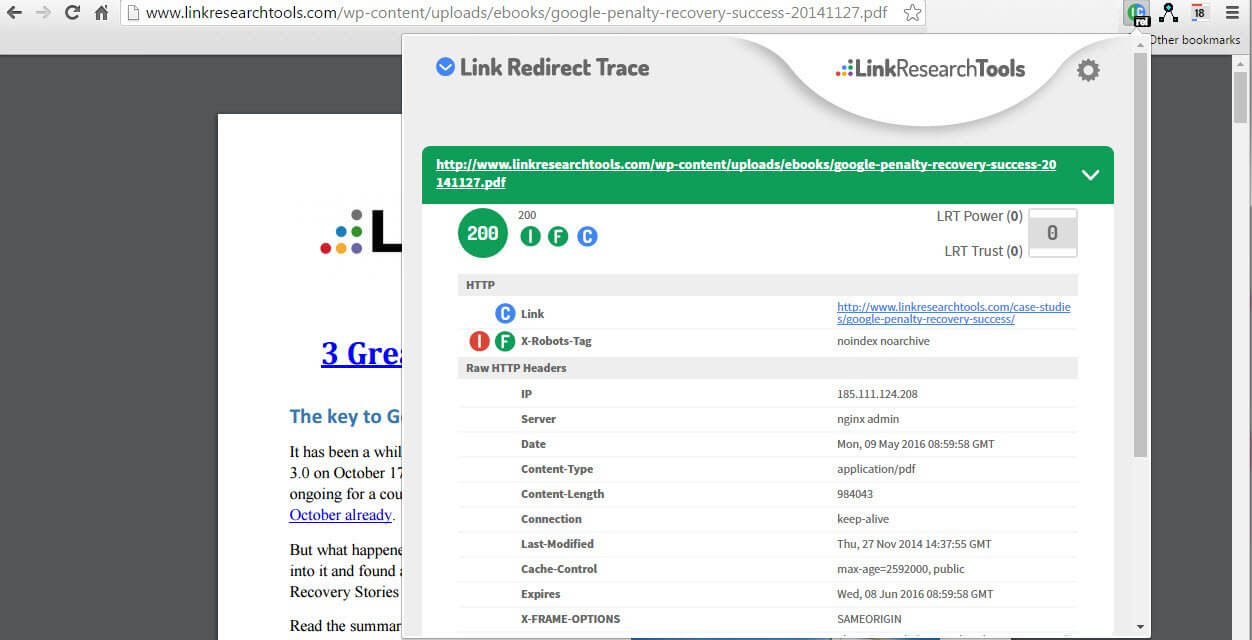 Link Redirect Trace - Bildschirmfoto