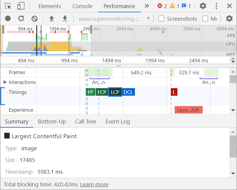 Chrome DevTools - Bildschirmfoto