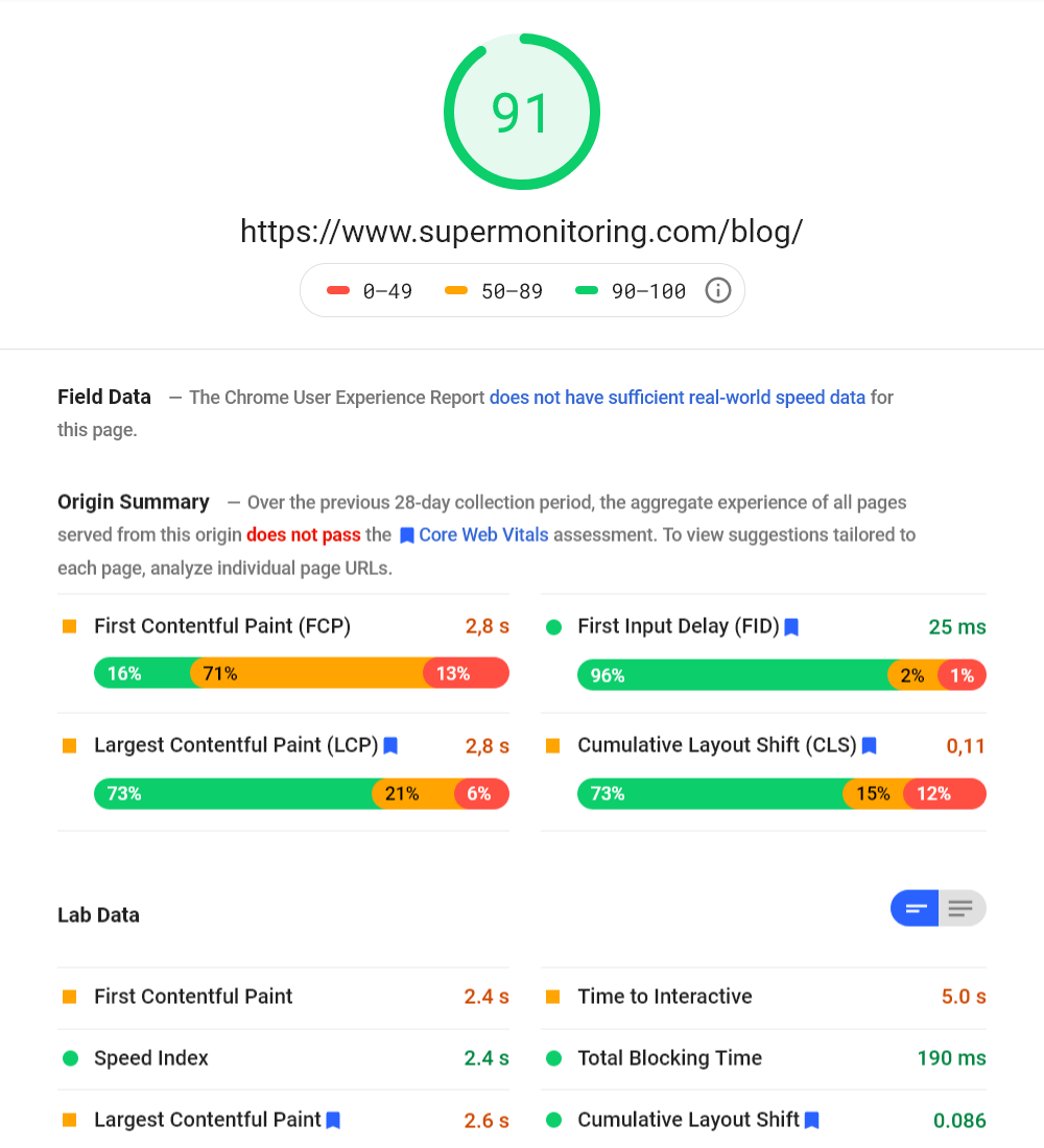 Google Page Speed Insights - Bildschirmfoto