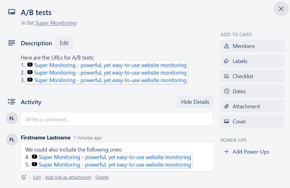 Trello displays page titles instead of URLs