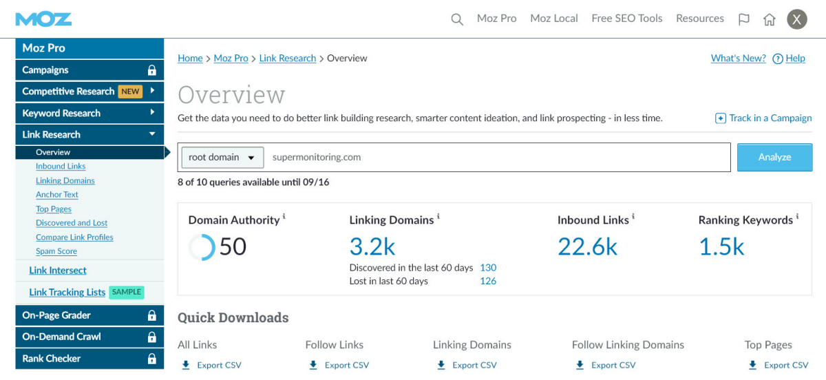 Moz Link Explorer - screenshot