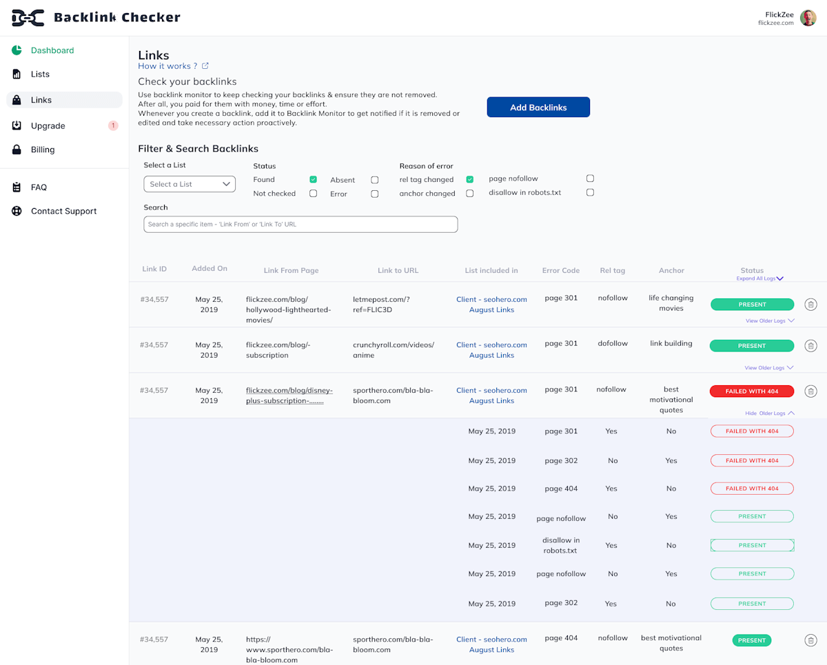 Backlink Checker - screenshot