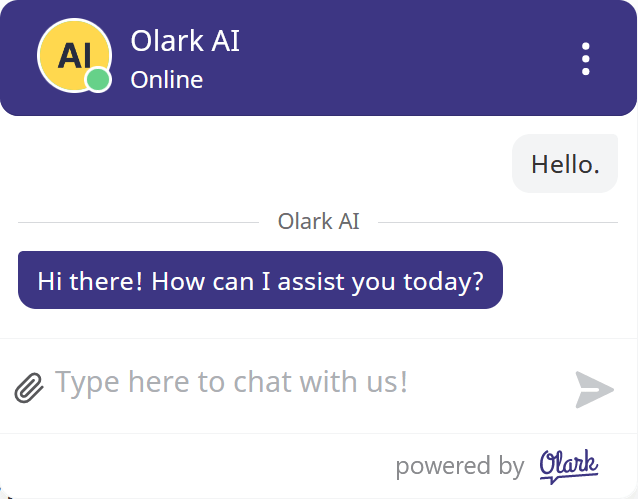 Olark chat screenshot
