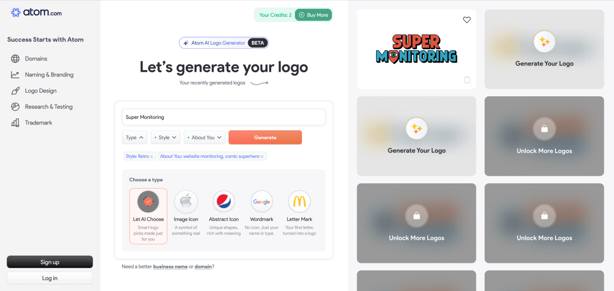 Atom.com Logo Generator - screenshot