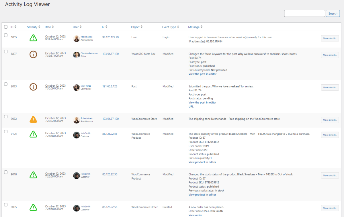 WP Activity Log - screenshot