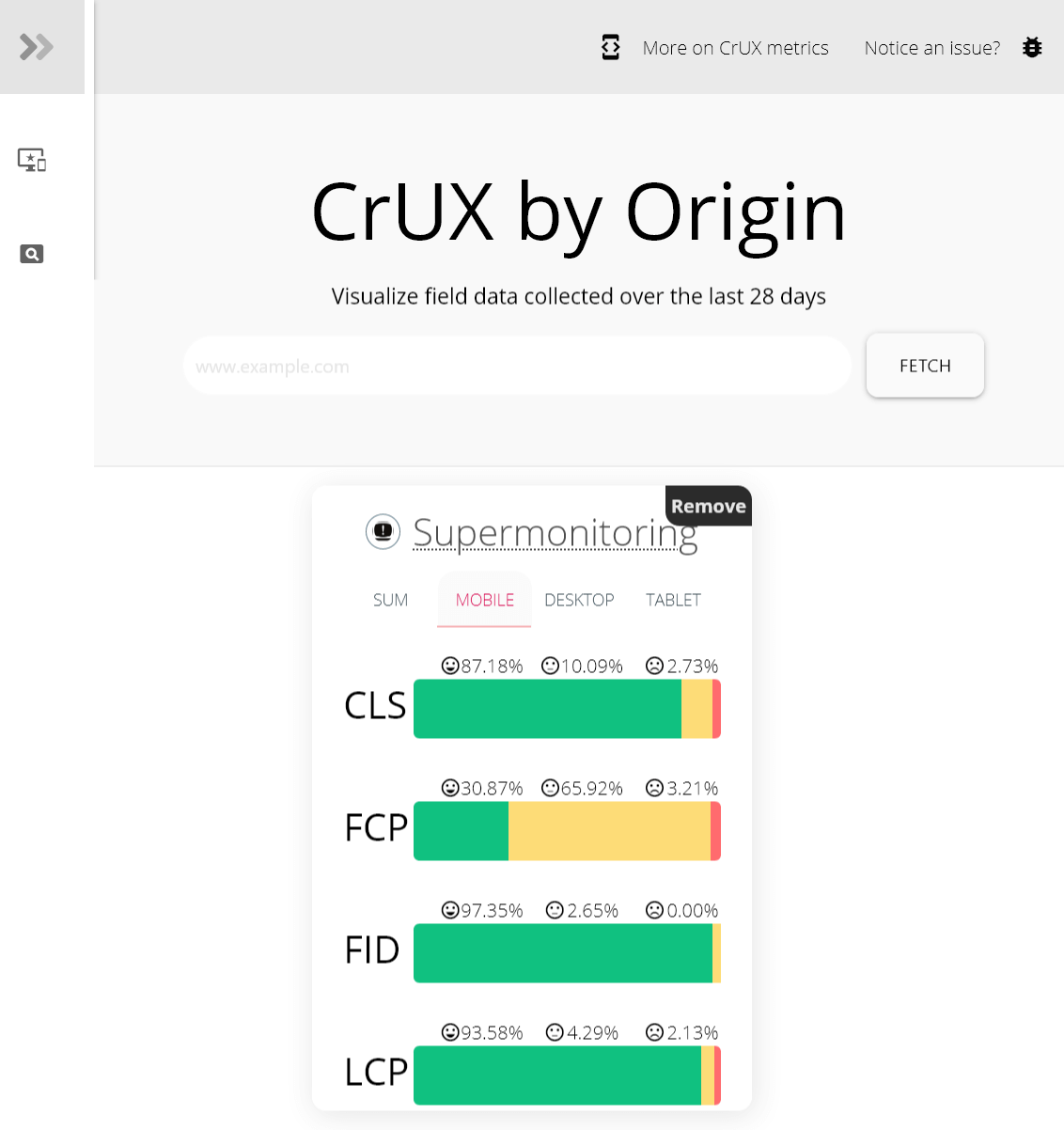 CrUX API Tool - zrzut ekranu